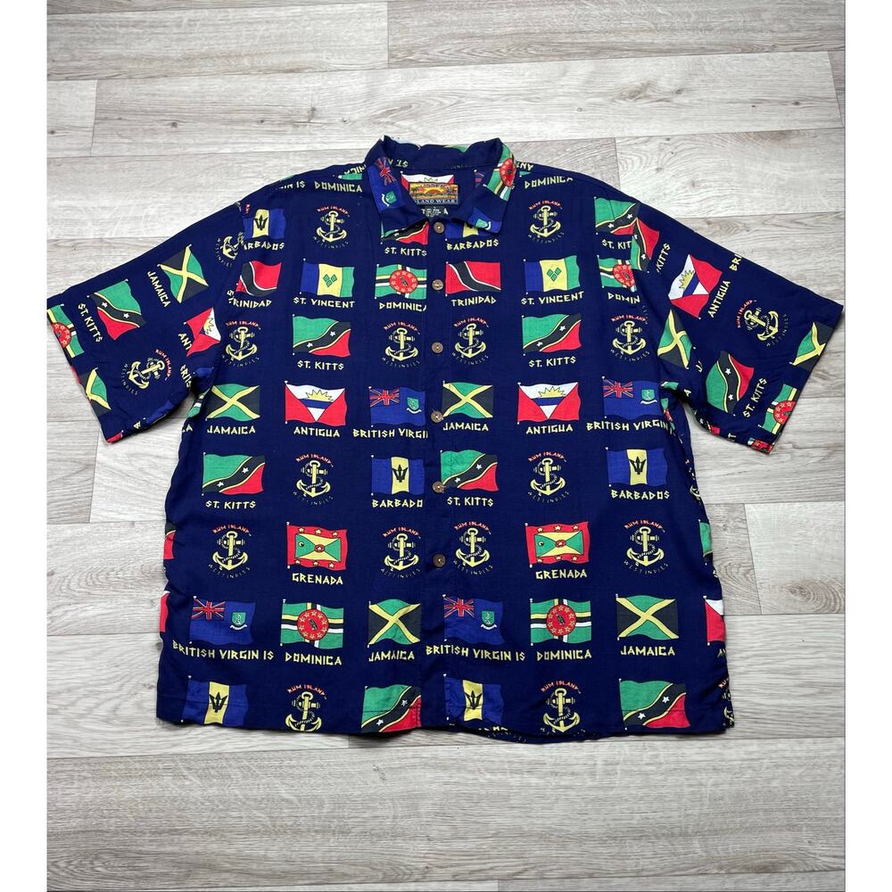 Pusser’s Island Wear Jamaica Carribean Tropical Flags Print Button Down Shirt L